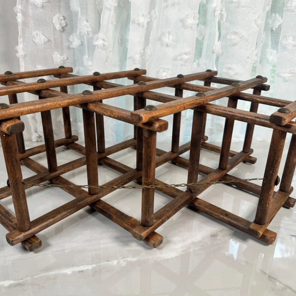 Vintage Wood Telescoping Accordion Wine Rack Expandable Midcentury Made in Japan